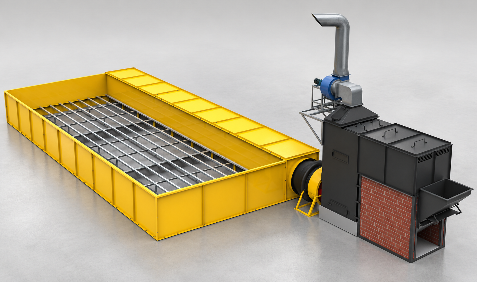 Design render of a BPE flatbed grain dryer